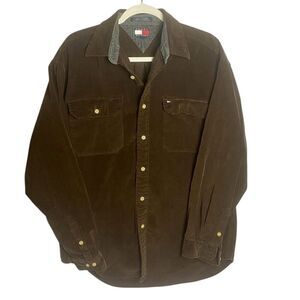 Tommy Hilfiger Vintage Mens Brown Long Sleeve Corduroy Button-up Shirt Large